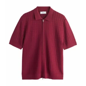 regular fit pointelle zip through chemise red